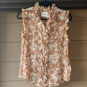 7 for All Mankind 100% Silk Floral Ruffle Blouse